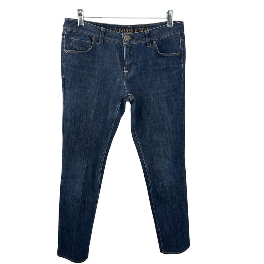 Lands End Women Size 6 Slim Leg Jeans Dark Wash Blue Denim Mid Rise Chic Core